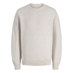 Sweter Jack & Jones Blue Jeremy Stone szary. Niebieskie swetry przez głowę męskie Jack&Jones, bez wzorów, bez kołnierzyka. Za 211.46 zł.