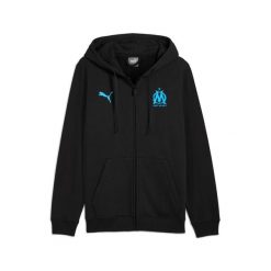 Bluza z kapturem z zamkiem OM FL 2025/26. Czarne bluzy męskie Puma, m, bez wzorów, z materiału, z kapturem, na fitness i siłownię. Za 286.65 zł.