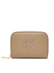 Calvin Klein Portfel Bold Ck Medium Zip Around LV04F1154G Beżowy. Brązowe portfele damskie Calvin Klein, bez wzorów, ze skóry. Za 209.99 zł.