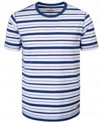 T-Shirt (Koszulka) Męska - Pako Jeans - Biało-Niebieska w Prążek. Niebieskie t-shirty męskie Pako Jeans, l, bez wzorów, z bawełny, casualowe, bez kołnierzyka. Za 89.00 zł.