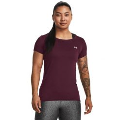 Koszulka damska Under Armour HG Armour SS. Czerwone koszulki sportowe damskie Under Armour, xs, bez wzorów, bez kołnierzyka, bez ramiączek. Za 79.99 zł.