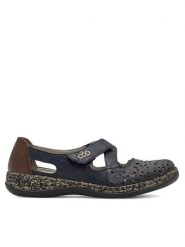 Rieker Półbuty 463H4-14 Granatowy. Niebieskie półbuty damskie Rieker, bez wzorów, ze skóry, bez obcasa, na płaskiej podeszwie, bez zapięcia. Za 319.99 zł.