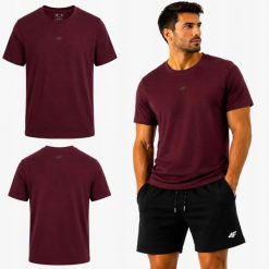 KOSZULKA 4F T-SHIRT MĘSKI BAWEŁNIANY LIMITED EDITION M3947 SS26. Czerwone koszulki sportowe męskie 4f, m, bez wzorów, z bawełny, bez kołnierzyka, bez ramiączek, na fitness i siłownię. Za 39.93 zł.