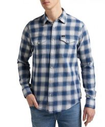 LEE CLEAN REG WESTERN MĘSKA KOSZULA W KRATĘ DŁUGI RĘKAW WASHED BLUE L66ROALR 112145390. Niebieskie koszule męskie Lee, l, bez wzorów, bez kołnierzyka, bez ramiączek. Za 139.99 zł.