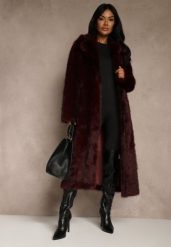 Bordowy Płaszcz Futerko o Jednorzędowym Fasonie Cataris. Czerwone płaszcze damskie Renee, l, bez wzorów, z futra, eleganckie, bez kaptura. Za 289.99 zł.