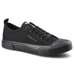 Trampki damskie Cross Jeans, sznurowany fason cholewka tekstylna niska cholewka przed kostkę gumowy nosek ochronny płaska gruba podeszwa solidna kons. Czarne trampki i tenisówki damskie Cross Jeans, bez wzorów, z gumy, klasyczne, przed kostkę, bez zapięcia. Za 89.00 zł.