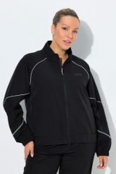 Damskie Funkcyjna kurtka treningowa stójka 2-kierunkowy zamek błyskawiczny. Czarne kurtki damskie Ulla Popken, plus size, bez wzorów, z materiału, bez kaptura. Za 349.99 zł.