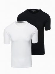 Zestaw męskich t-shirtów z okrągłym dekoltem – biały/czarny V2 - Rozmiar: XXL. Białe t-shirty męskie Ombre Clothing, m, bez wzorów, z bawełny, bez kołnierzyka. W wyprzedaży za 89.99 zł.