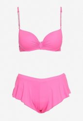 Różowe Bikini Góra z Regulowanymi Ramiączkami Ozdobionymi Cyrkoniami z Elastycznym Dołem w Zestawie Spodenki Kąpielowe z Gumką w Pasie Quilalia. Czerwone bikini damskie Born2be, s, z aplikacjami. Za 99.99 zł.