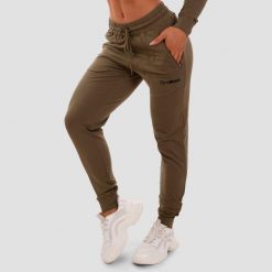 Spodnie dresowe damskie fitness z kieszeniami na zamek TRN. Zielone spodnie dresowe damskie GYMBEAM, m, bez wzorów, z bawełny, do biegania. Za 123.90 zł.