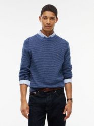 Tommy Hilfiger wełniany sweter Mężczyźni Wełna niebieski, M. Niebieskie swetry przez głowę męskie Tommy Hilfiger, m, bez wzorów, z dzianiny, bez kołnierzyka. Za 479.95 zł.
