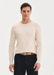 PAKO LORENTE – Beżowy sweter męski o-neck. Brązowe swetry przez głowę męskie Pako Lorente, na wiosnę, m, bez wzorów, z poliamidu, bez kołnierzyka. Za 169.99 zł.