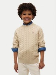Tommy Hilfiger Sweter Cable KB0KB09753 Beżowy Regular Fit. Brązowe swetry dla chłopców Tommy Hilfiger, bez wzorów, bez kołnierzyka, bez kaptura. Za 329.99 zł.