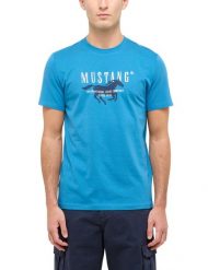 Męski T-Shirt Mustang Style Austin Sea of Belize 1016484 5444. Niebieskie t-shirty męskie Mustang, m, bez wzorów, bez kołnierzyka. Za 99.99 zł.