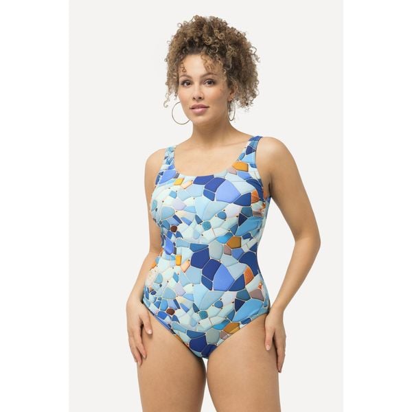 Damskie Kostium kąpielowy z nadrukiem bez miękkich miseczek okrągły dekolt. Niebieskie kostiumy jednoczęściowe damskie Ulla Popken, plus size, bez wzorów, z elastanu, sportowe, plus size. Za 199.99 zł.