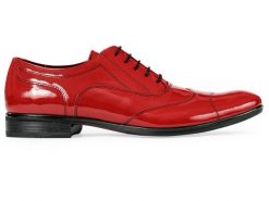 Czerwone lakierki męskie - Austerity Modini T19. Czerwone eleganckie półbuty Modini Moda Męska, ze skóry, casualowe, bez zapięcia. W wyprzedaży za 314.10 zł.