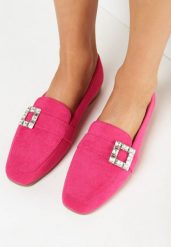 Fuksjowe Mokasyny z Klamerką z Ozdobnymi Cyrkoniami Heneta. Czerwone mokasyny damskie Born2be, eleganckie. Za 54.99 zł.