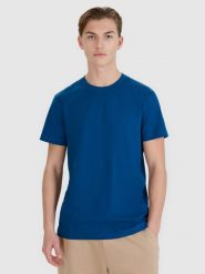 4F T-shirt regular z nadrukiem męski - turkusowy XXL. Niebieskie koszulki sportowe męskie 4f, m, bez wzorów, z bawełny, klasyczne, bez kołnierzyka. W wyprzedaży za 39.99 zł.