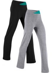 Bawełniane spodnie sportowe Bootcut (2 pary). Szare spodnie sportowe damskie bonprix, l, bez wzorów, z bawełny, na fitness i siłownię. Za 117.99 zł.