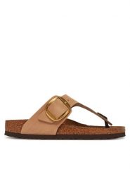 Birkenstock Japonki Gizeh Big Buckle LENB 1024007 Różowy. Czerwone klapki damskie Birkenstock, bez wzorów, z nubiku, bez obcasa. Za 459.99 zł.
