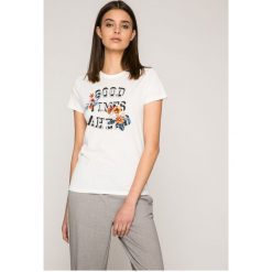 Tally Weijl - Top. Szare topy damskie TALLY WEIJL, z aplikacjami, z bawełny, z okrągłym kołnierzem, z krótkim rękawem. W wyprzedaży za 39.90 zł.