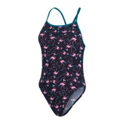 Strój kąpielowy Speedo Alv V-Back FLAMING. Czarne kostiumy jednoczęściowe damskie Speedo, bez wzorów, z materiału, sportowe, na fitness i siłownię. Za 169.59 zł.