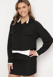 Czarny Komplet Koszula i Spódnica z Imitacją Kieszeni Zensedi. Czarne koszule damskie Born2be, m, bez wzorów, eleganckie, koszulowe. Za 179.99 zł.