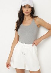 Szary Top z Prążkowanego Materiału Turine. Szare bluzki damskie Born2be, m, bez wzorów, prążkowane, klasyczne, bez kołnierzyka, bez ramiączek. Za 29.99 zł.