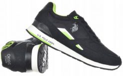 Buty sportowe dla mężczyzn U.S. Polo Assn. Czarne eleganckie półbuty U.S. Polo Assn., z materiału, eleganckie, z okrągłym noskiem, bez zapięcia. Za 229.99 zł.