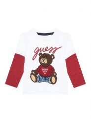 Guess Bluzka N4BI08 I3Z14 Biały Regular Fit. Białe t-shirty dla chłopców Guess, z aplikacjami, z bawełny, bez ramiączek. Za 99.99 zł.