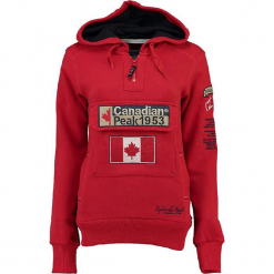 Bluza "Gyrelle" w kolorze czerwonym. Czerwone bluzy damskie Canadian Peak, z aplikacjami, prążkowane. W wyprzedaży za 136.95 zł.