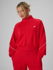 4F Bluza dresowa regular bez kaptura damska - czerwona M. Czerwone bluzy sportowe damskie 4f, m, bez wzorów, z dresówki, sportowe. Za 169.99 zł.