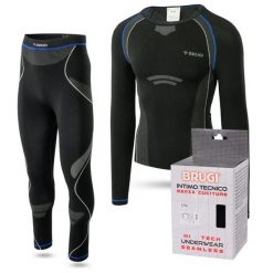 Bielizna termoaktywna męska BRUGI zestaw koszulka + spodnie narty góry bieganie. Czarna bielizna termoaktywna męska Brugi, na zimę, m, bez wzorów, bez kołnierzyka, bez ramiączek, do biegania. Za 182.56 zł.