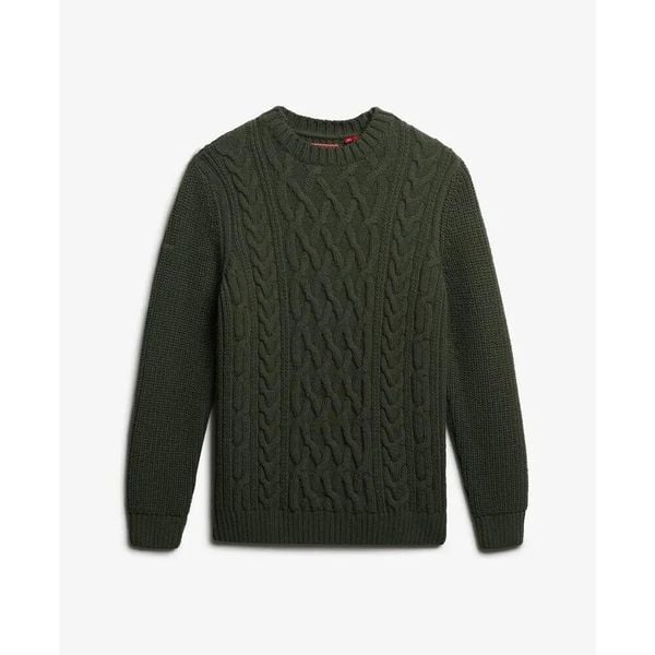 Sweter w warkocze Superdry Jacob. Zielone swetry przez głowę męskie Superdry., na jesień, xl, bez wzorów, z dzianiny, bez kołnierzyka. Za 329.50 zł.