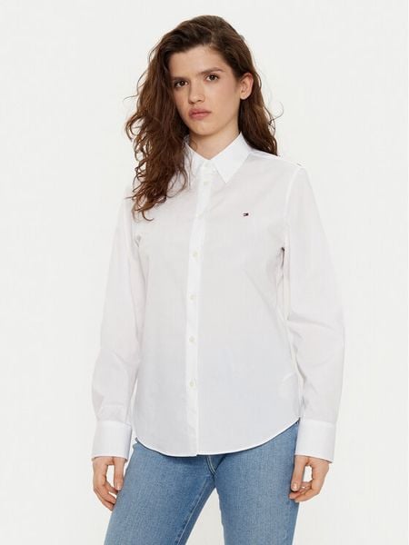 Tommy Hilfiger Koszula WW0WW43577 Biały Regular Fit. Białe bluzki damskie Tommy Hilfiger, bez wzorów, z bawełny, bez kołnierzyka, bez ramiączek. Za 259.99 zł.