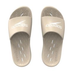 Klapki basenowe antypoślizgowe damskie Speedo Slides. Brązowe klapki damskie Speedo, bez wzorów, z materiału, bez obcasa. Za 79.99 zł.