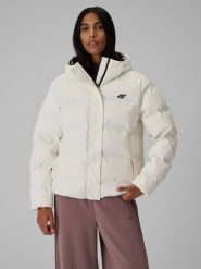 4F Kurtka zimowa z wypełnieniem syntetycznym damska - beżowa XXL. Brązowe kurtki damskie 4f, na zimę, xxl, bez wzorów, z materiału, bez kaptura. Za 499.99 zł.