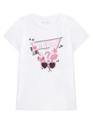 Guess T-Shirt J5YI00 K6YW4 Biały Regular Fit. Białe t-shirty i topy dla dziewczynek Guess, z aplikacjami, z bawełny, bez ramiączek. Za 49.99 zł.