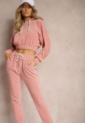 Różowy Komplet Dresowy z Dodatkiem Bawełny Spodnie z Gumką w Pasie i Bluza z Kapturem Hasaria. Czerwone bluzy damskie Renee, l, bez wzorów, z bawełny, z kapturem. Za 119.99 zł.