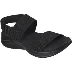 Sandały damskie Skechers Ultra Flex 3.0 Sandal - All A. Czarne sandały damskie Skechers, bez wzorów, z materiału, bez obcasa, bez zapięcia. Za 290.00 zł.