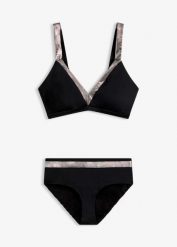Bikini ze srebrnymi wstawkami (komplet 2-cz.). Czarne bikini damskie bonprix, z aplikacjami. Za 99.99 zł.