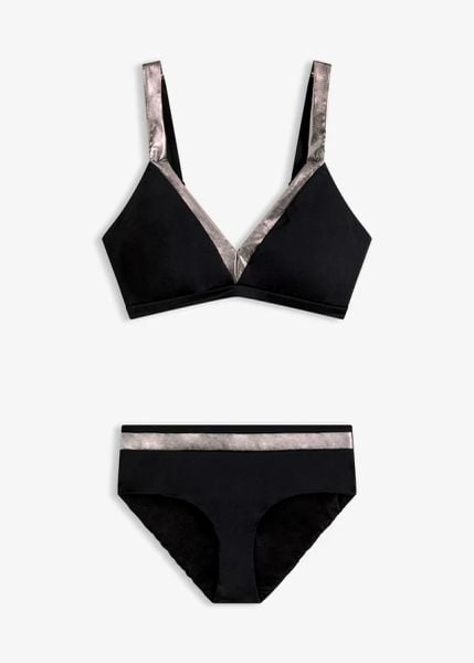 Bikini ze srebrnymi wstawkami (komplet 2-cz.). Czarne bikini damskie bonprix, z aplikacjami. Za 99.99 zł.
