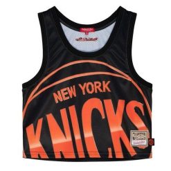 Damski crop top New York Knicks Big Face 4.0. Czarne koszulki sportowe damskie Mitchell & Ness, bez wzorów, bez kołnierzyka, bez ramiączek, do koszykówki. Za 318.00 zł.