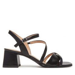 Sandały Caprice. Czarne sandały damskie Caprice, bez wzorów, bez obcasa, na słupku, bez zapięcia. Za 249.99 zł.