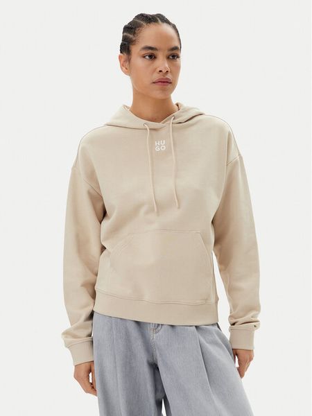 HUGO Bluza Delfinia 50522423 Beżowy Regular Fit. Brązowe bluzy damskie Hugo, xs, bez wzorów, z bawełny, bez kaptura. Za 419.99 zł.