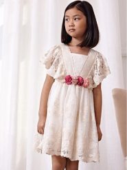Abel & Lula Sukienka elegancka 5043 Écru Regular Fit. Sukienki dla dziewczynek Abel & Lula, bez wzorów, z bawełny, eleganckie, bez ramiączek. Za 389.99 zł.