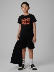 4F Spodenki dresowe chłopięce - czarne 140 (9-10 lat). Czarne szorty dla chłopców 4f, bez wzorów, z bawełny, sportowe. Za 49.99 zł.