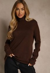 Brązowy Casualowy Golf z Wełną i Bawełną Aplonne. Brązowe swetry damskie Renee, m, bez wzorów, z bawełny, eleganckie, bez kołnierzyka, bez ramiączek, bez kaptura. Za 79.99 zł.