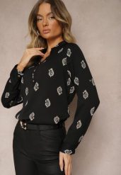 Czarna Koszula z Drobnym Wzorem Paisley Irithe. Czarne bluzki damskie Renee, l, bez wzorów, z jeansu, biznesowe, bez kołnierzyka, bez ramiączek. Za 49.99 zł.
