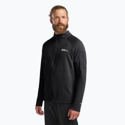 Bluza trekkingowa męska Jack Wolfskin Prelight Full Zip. Czarne bluzy sportowe męskie Jack Wolfskin, m, bez wzorów, bez kaptura, trekkingowe. Za 329.99 zł.
